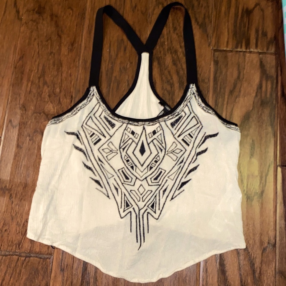 Forever 21 black embroidered tank top cream white shirt sleeveless size: Small - Picture 1 of 6